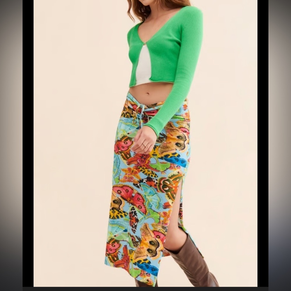 ABACAXI x Anthropologie Midi Skirt in Moth Print Size Medium Boho Festival